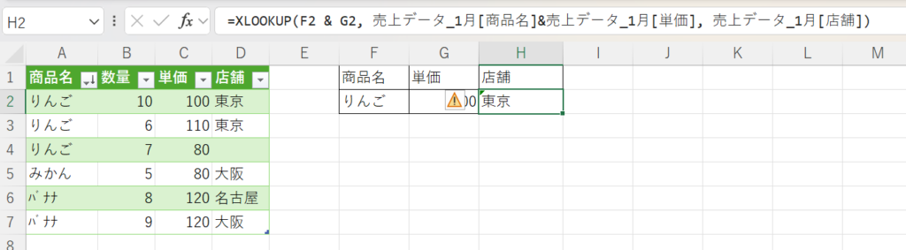 複数条件の検索の例