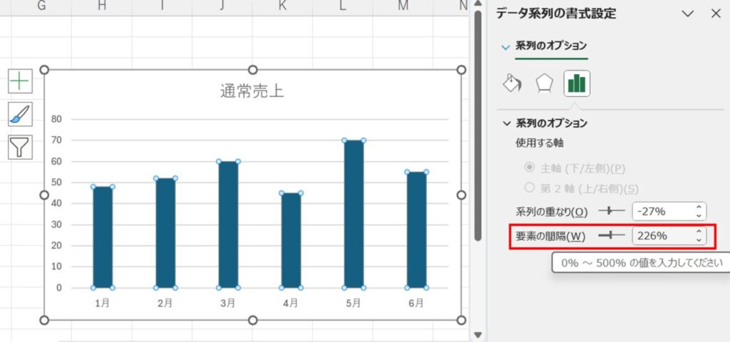 系列のオプションで要素の間隔を調整