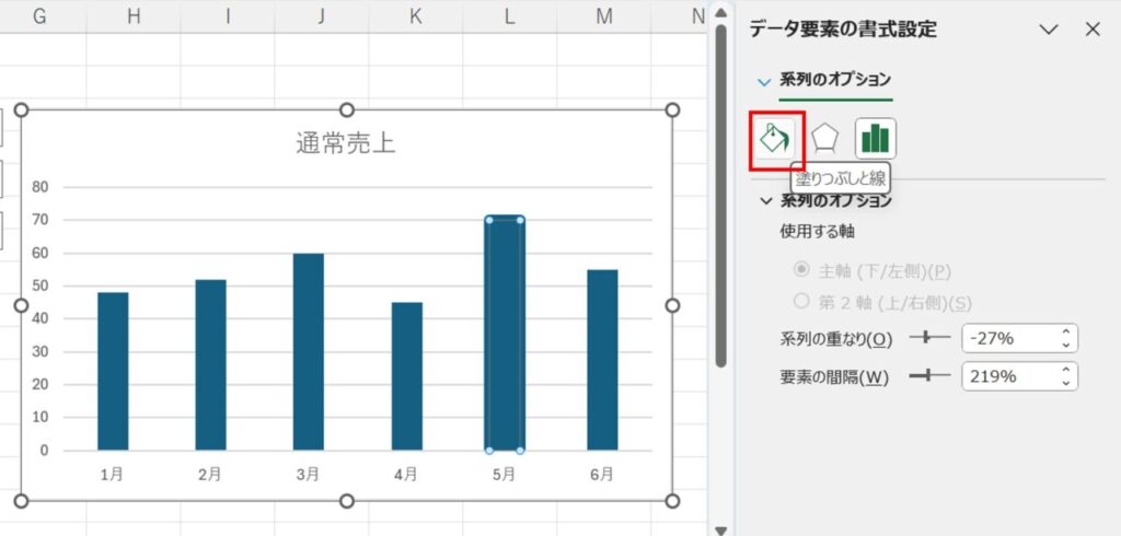 データ要素の書式設定_塗りつぶしと線を選択