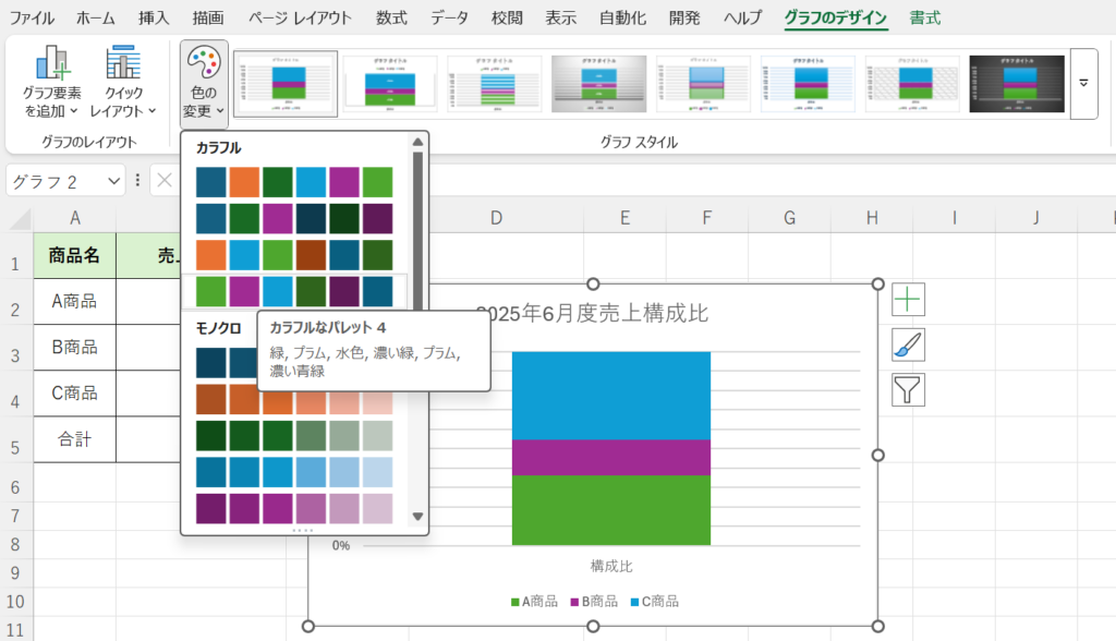 グラフ要素のカラー選択